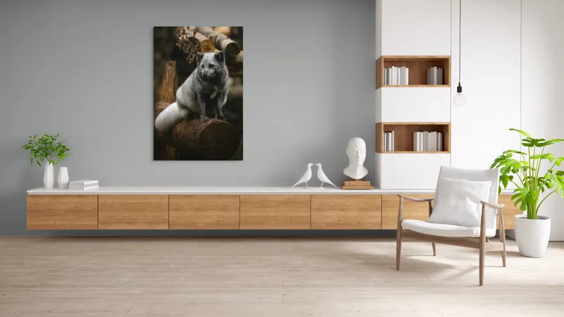 Tablou Canvas, "Vulpea argintie în adăpostul pădurii", 100 x 150 cm – poza 8
