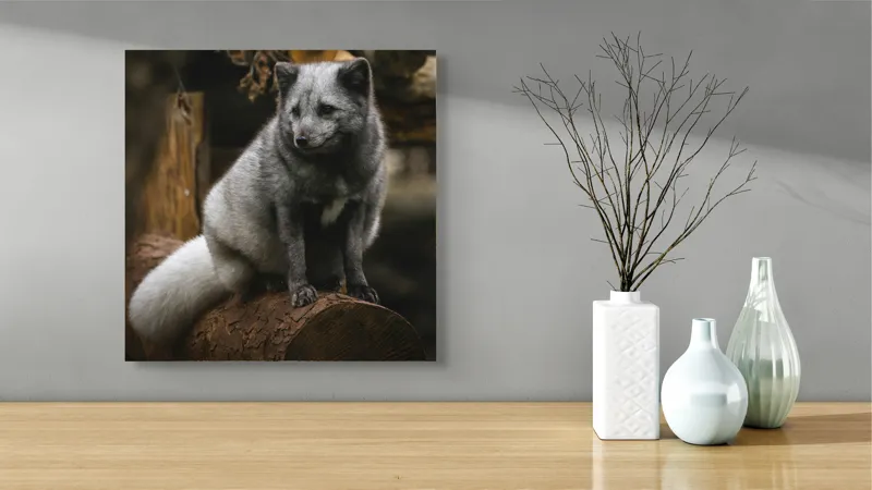 Tablou Canvas, "Vulpea argintie în adăpostul pădurii", 50 x 50 cm – poza 3