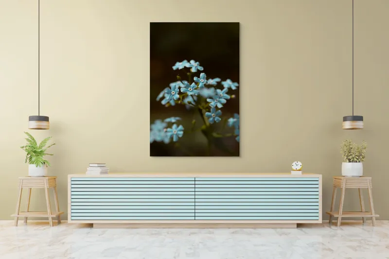 Tablou Canvas, "Florile delicate ale uitării spre cer", Flori, Albastre, Delicate, Naturale, Frumusețe, Simplitate, Vegetație, 100 x 150 cm – poza 4