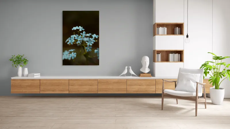 Tablou Canvas, "Florile delicate ale uitării spre cer", Flori, Albastre, Delicate, Naturale, Frumusețe, Simplitate, Vegetație, 100 x 150 cm – poza 8