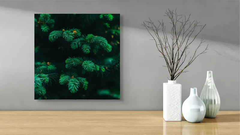 Tablou Canvas, "Splendoarea verde a copacilor de brad", Verde, Frunze, Conifere, Vegetație, Natural, Textură, Densitate, Prospețime, Pădure, Calm, 50 x 50 cm – poza 3
