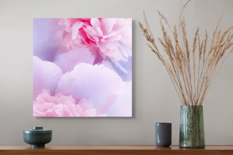 Tablou Canvas, "Rochii din petale diafane roz", Delicat, Pastel, Petalele, Roz, Flori, Romantice, Seninătate, Fragilitate, Naturalețe, Blândețe, 50 x 50 cm – poza 4