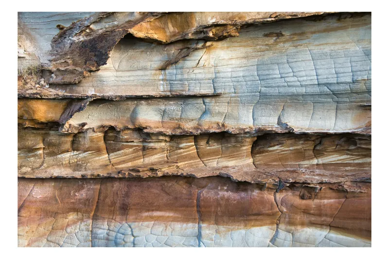 Tablou Canvas, "Straturi de rocă în timp geologic", Pietre, Forme, Straturi, Texturi, Culori, Eroziune, Natură, 100 x 100 cm