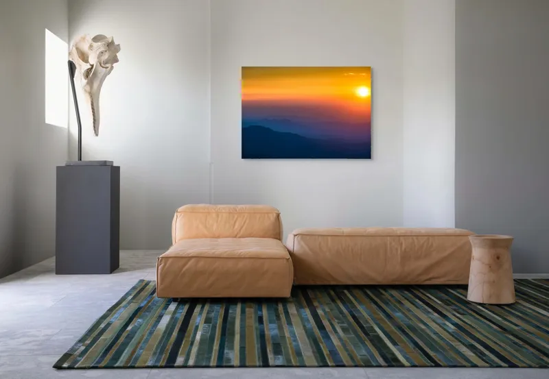 Tablou Canvas, "Răsărit mistic peste munți întunecați", Apus, Siluetă, Orizont, Lumină, Panoramă, Culori, Cer, Umbre, Natură, Vârtej., 100 x 70 cm – poza 7