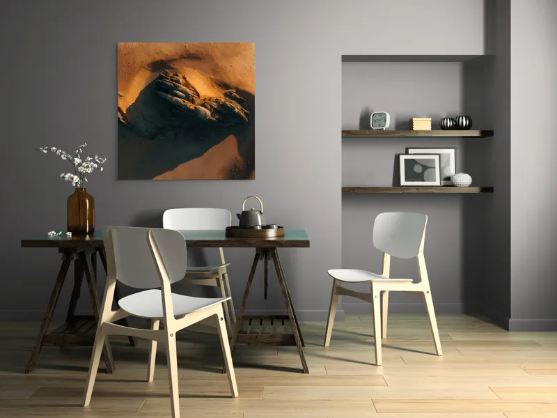 Tablou Canvas, "Misterul stâncii în deșertul auriu", Culoare, Textură, Umbre, Roci, Peisaj, Contrast, Abstract, Natură, 100 x 100 cm – poza 6
