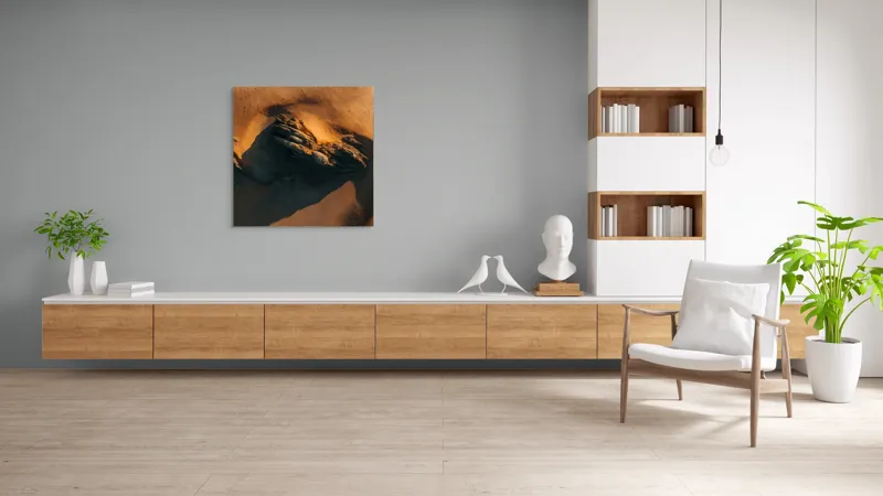Tablou Canvas, "Misterul stâncii în deșertul auriu", Culoare, Textură, Umbre, Roci, Peisaj, Contrast, Abstract, Natură, 100 x 100 cm – poza 8