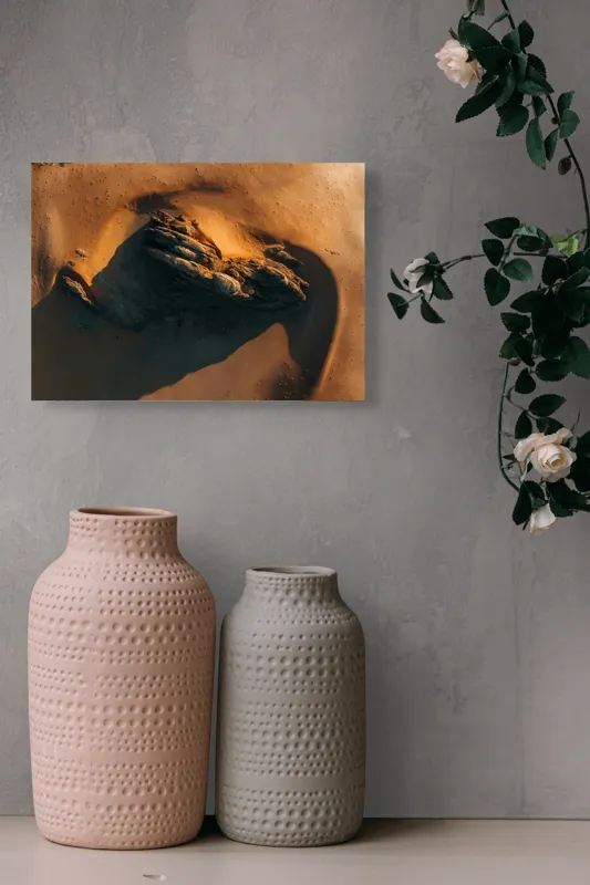 Tablou Canvas, "Misterul stâncii în deșertul auriu", Culoare, Textură, Umbre, Roci, Peisaj, Contrast, Abstract, Natură, 54 x 39 cm – poza 8