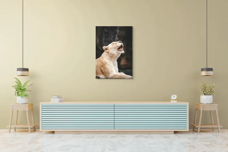 Tablou Canvas, "Leoaica răsunând în amurgul savanei", 70 x 100 cm – poza 5