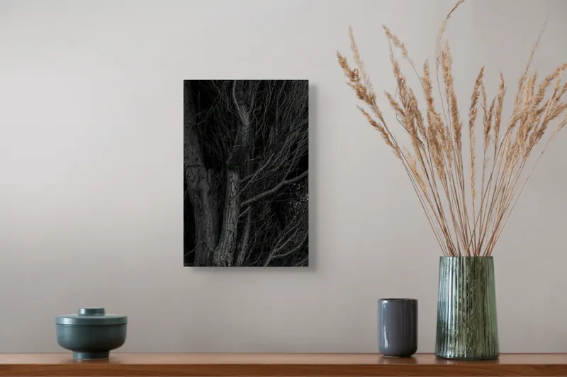 Tablou Canvas, "Tăcerea întunecată a copacilor veșnici", Întunecat, Misterios, Texturat, Încâlcit, Silențios, Natură, 26 x 39 cm – poza 5