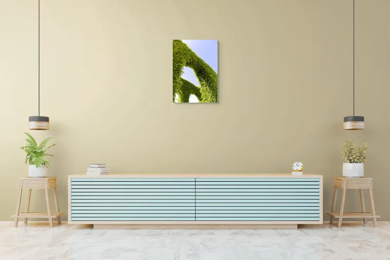 Tablou Canvas, "Arcadă de frunze spre cer senin", Verde, Arcadă, Cer, Frunziș, Natură, Lumină, Vară, 50 x 70 cm – poza 6