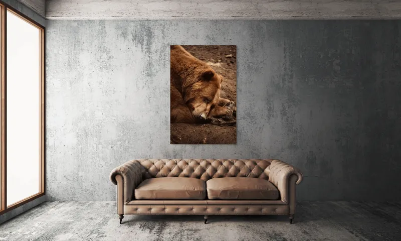 Tablou Canvas, "Ursul în somnul liniștit al pădurii", Ascuns, Blană, Pământ, Odihnă, Urs, Maro, Tihnă, Natură, 100 x 150 cm – poza 6