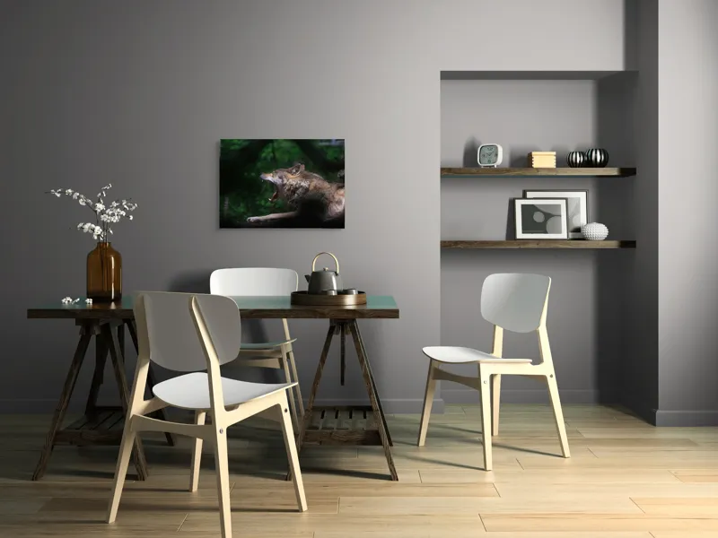Tablou Canvas, "Lup în sălbăticie căscând liniștit", Lup, Codru, Noapte, Tăcere, Pradă, Frumusețe, Forță, Instinct, Vânătoare, Singurătate, 70 x 50 cm – poza 5
