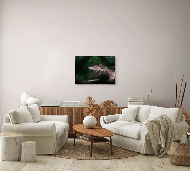 Tablou Canvas, "Lup în sălbăticie căscând liniștit", Lup, Codru, Noapte, Tăcere, Pradă, Frumusețe, Forță, Instinct, Vânătoare, Singurătate, 70 x 50 cm – poza 6