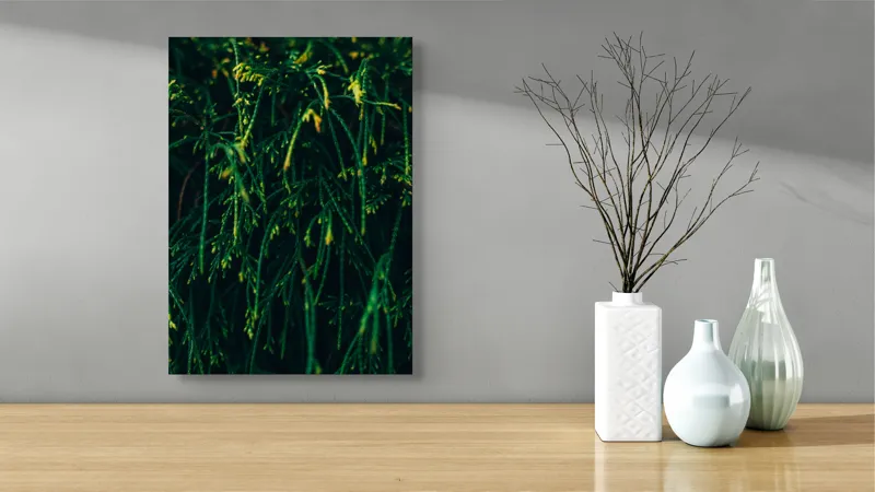 Tablou Canvas, "Frumusețea verde a naturii ascunse", Verde, Ramuri, Textura, Natura, Frunze, Misterios, Intunecat, Vegetatie, Detalii, Contrast, 39 x 54 cm – poza 4
