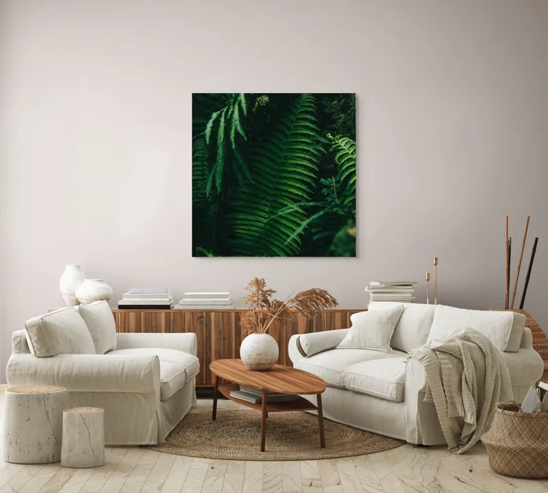 Tablou Canvas, "Frumusețea secretă a pădurii verzi", Frunze, Verde, Natură, Umbre, Pădure, Tropical, Proaspăt, Liniște, Abundență, Textură, 100 x 100 cm – poza 3