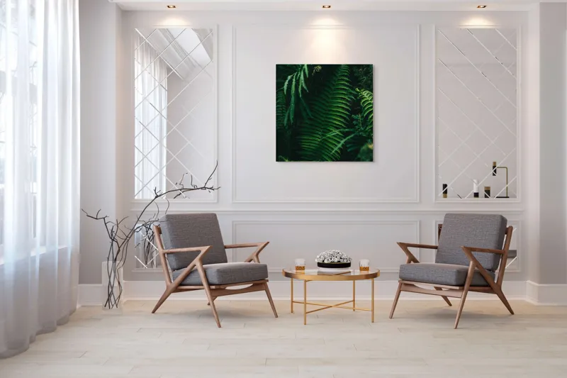 Tablou Canvas, "Frumusețea secretă a pădurii verzi", Frunze, Verde, Natură, Umbre, Pădure, Tropical, Proaspăt, Liniște, Abundență, Textură, 100 x 100 cm – poza 7