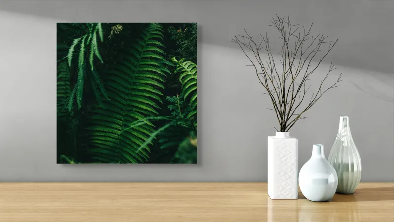 Tablou Canvas, "Frumusețea secretă a pădurii verzi", Frunze, Verde, Natură, Umbre, Pădure, Tropical, Proaspăt, Liniște, Abundență, Textură, 50 x 50 cm – poza 3