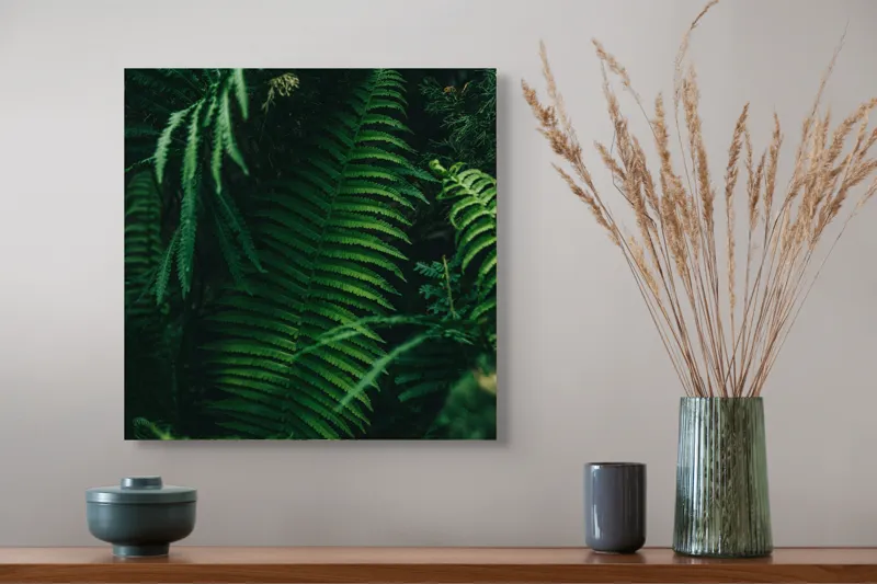 Tablou Canvas, "Frumusețea secretă a pădurii verzi", Frunze, Verde, Natură, Umbre, Pădure, Tropical, Proaspăt, Liniște, Abundență, Textură, 50 x 50 cm – poza 4