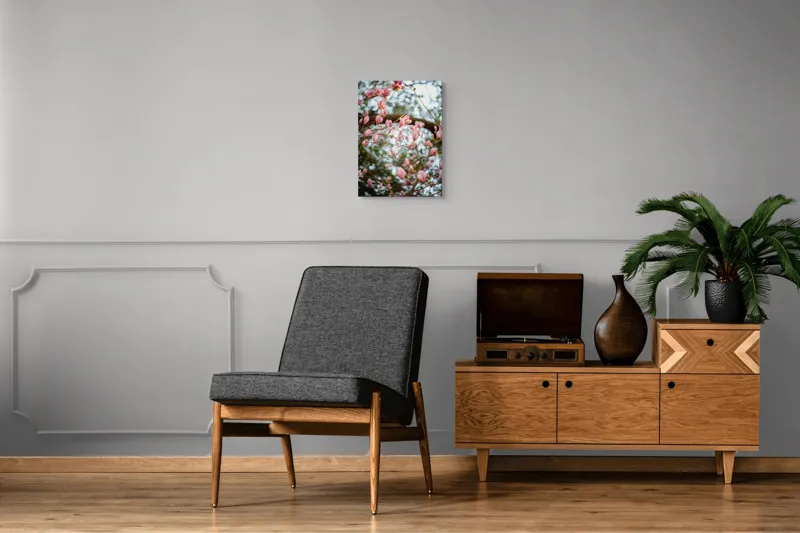 Tablou Canvas, "Magnolii înflorite sub cer senin", Flori, Roz, Ramuri, Primăvară, Cer, Frunziș, Natură, Delicat, Înflorire, Copac., 39 x 54 cm – poza 8
