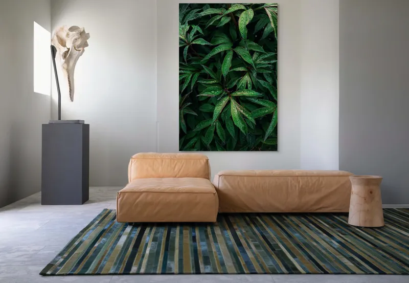 Tablou Canvas, "Frumusețea ploii printre frunze verzi", Frunze, Verde, Picături, Plante, Natură, Prospețime, Abundență, Textură, Viu, Lucios, 100 x 150 cm – poza 7