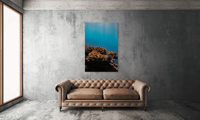 Tablou Canvas, "Corali în lumina strălucitoare a oceanului", Corali, Apă, Lumină, Albastru, Natură, Ecosistem, Ocean, Scufundare, Razele Soarelui, Viață Marină, 100 x 150 cm – poza 6