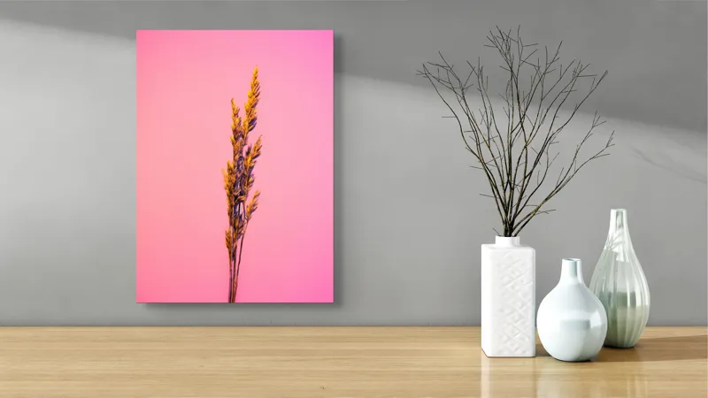 Tablou Canvas, "Spic de grâu pe fundal roz", Plante, Simplu, Culori, Contrast, Vibrant, Natură, Roz, Minimalism, 39 x 54 cm – poza 4
