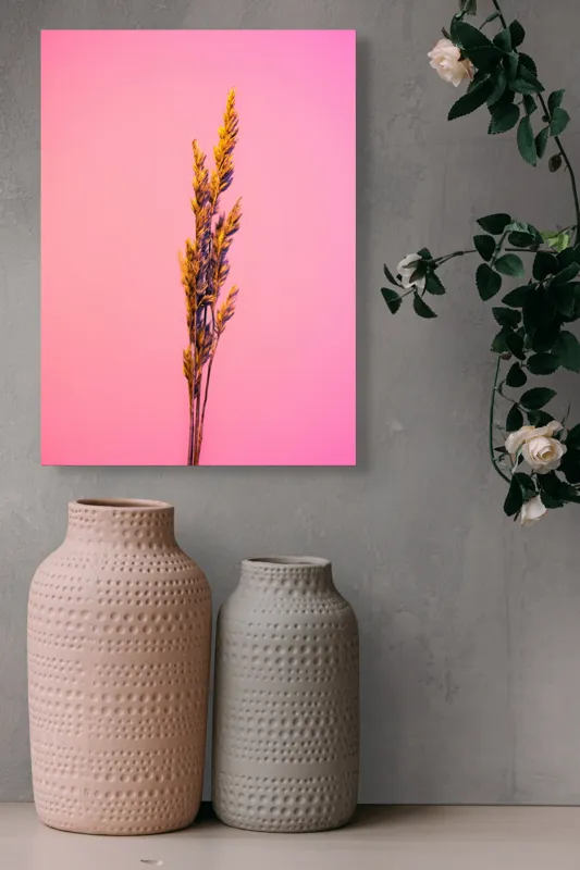 Tablou Canvas, "Spic de grâu pe fundal roz", Plante, Simplu, Culori, Contrast, Vibrant, Natură, Roz, Minimalism, 39 x 54 cm – poza 6