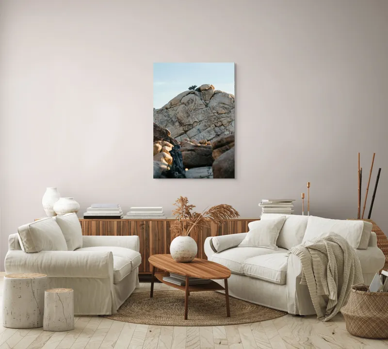 Tablou Canvas, "Copac solitar pe stâncă uriașă", Pietre, Stânci, Arbori, Cer, Texturi, 70 x 100 cm – poza 4