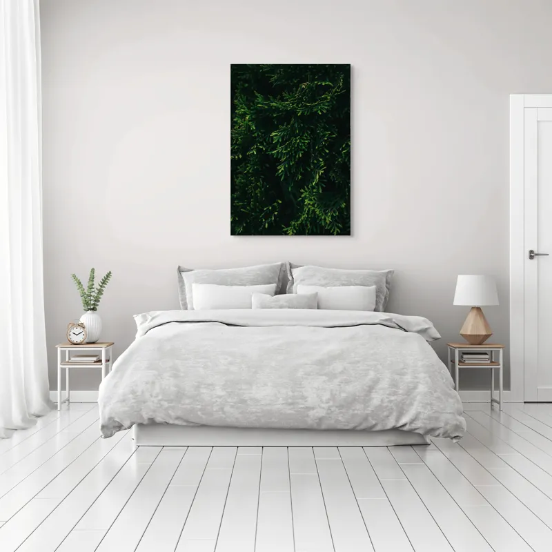 Tablou Canvas, "Frunziș verde în lumina dimineții", Verde, Frunziș, Densitate, Natural, Textură, Întunecat, Vegetație, 70 x 100 cm – poza 3