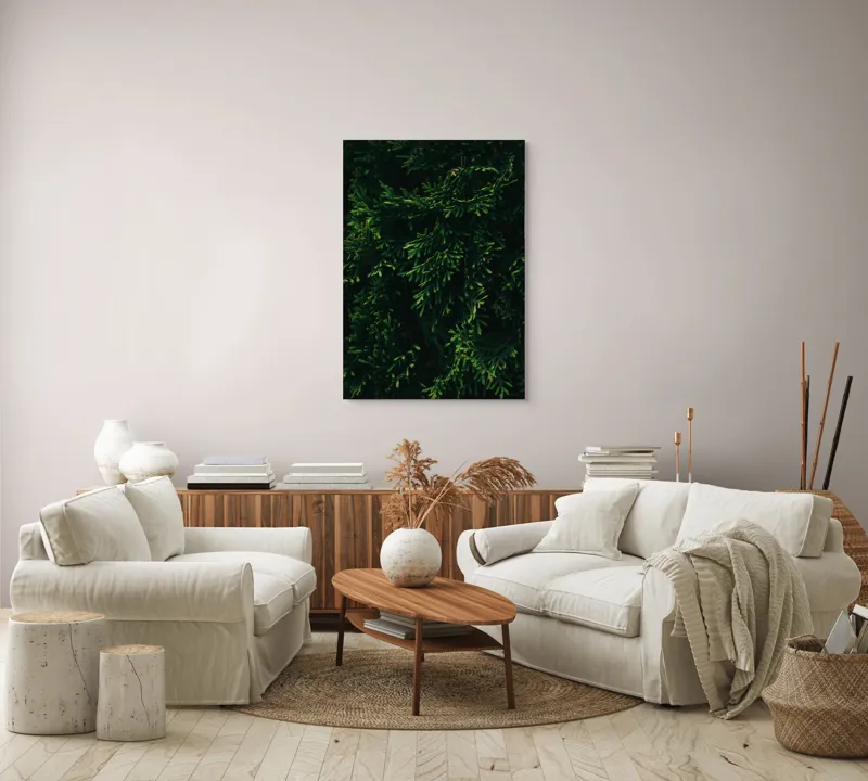 Tablou Canvas, "Frunziș verde în lumina dimineții", Verde, Frunziș, Densitate, Natural, Textură, Întunecat, Vegetație, 70 x 100 cm – poza 4