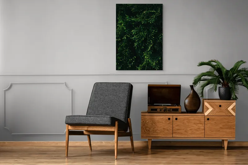 Tablou Canvas, "Frunziș verde în lumina dimineții", Verde, Frunziș, Densitate, Natural, Textură, Întunecat, Vegetație, 70 x 100 cm – poza 6