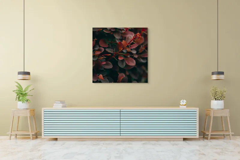 Tablou Canvas, "Culorile toamnei în frunziș dens", Frunze, Roșii, Întunecate, Textură, Natură, Contrast, Adâncime, Frumusețe, Verde, Vegetație, 100 x 100 cm – poza 5