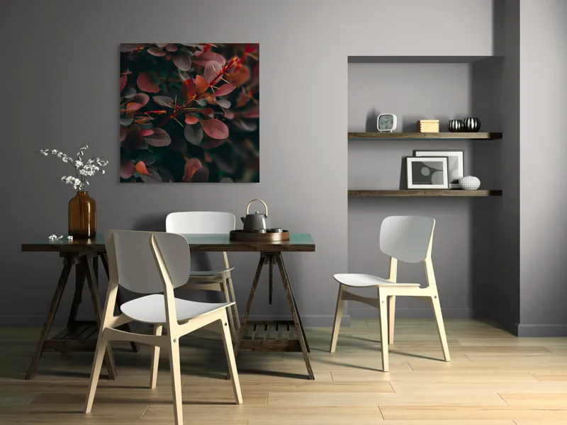 Tablou Canvas, "Culorile toamnei în frunziș dens", Frunze, Roșii, Întunecate, Textură, Natură, Contrast, Adâncime, Frumusețe, Verde, Vegetație, 100 x 100 cm – poza 6