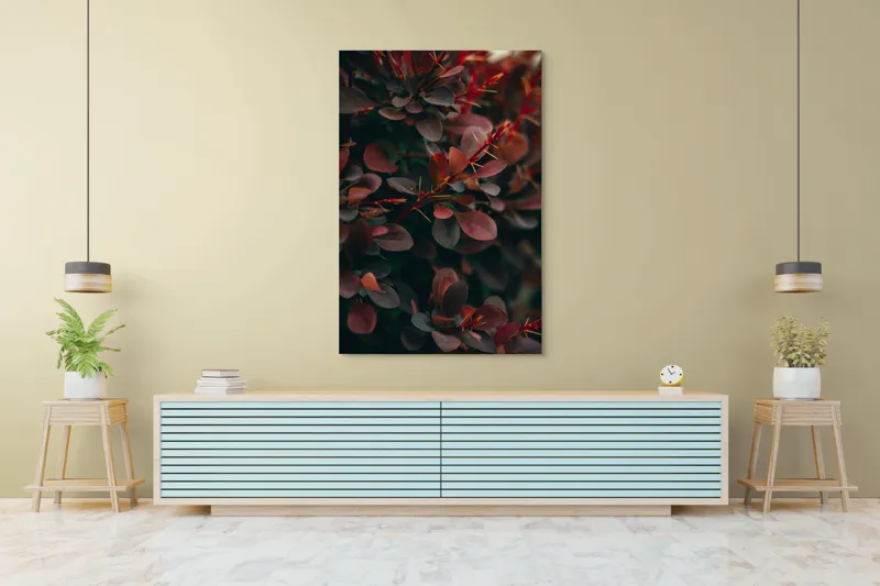 Tablou Canvas, "Culorile toamnei în frunziș dens", Frunze, Roșii, Întunecate, Textură, Natură, Contrast, Adâncime, Frumusețe, Verde, Vegetație, 100 x 150 cm – poza 4