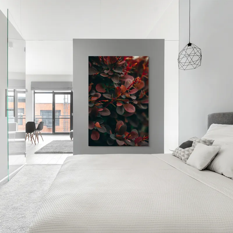 Tablou Canvas, "Culorile toamnei în frunziș dens", Frunze, Roșii, Întunecate, Textură, Natură, Contrast, Adâncime, Frumusețe, Verde, Vegetație, 100 x 150 cm – poza 5