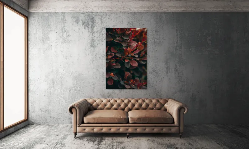 Tablou Canvas, "Culorile toamnei în frunziș dens", Frunze, Roșii, Întunecate, Textură, Natură, Contrast, Adâncime, Frumusețe, Verde, Vegetație, 100 x 150 cm – poza 6