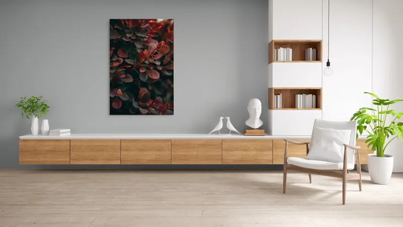 Tablou Canvas, "Culorile toamnei în frunziș dens", Frunze, Roșii, Întunecate, Textură, Natură, Contrast, Adâncime, Frumusețe, Verde, Vegetație, 100 x 150 cm – poza 8