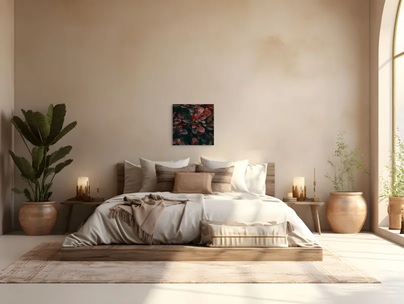 Tablou Canvas, "Culorile toamnei în frunziș dens", Frunze, Roșii, Întunecate, Textură, Natură, Contrast, Adâncime, Frumusețe, Verde, Vegetație, 50 x 50 cm – poza 5