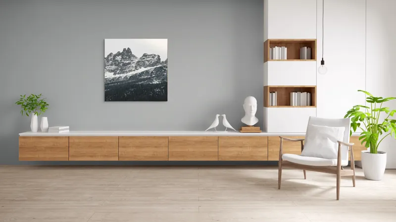 Tablou Canvas, "Muntele înzăpezit în lumina dimineții", Munte, Zăpadă, Stânci, Pini, Nor, Cărări, Culmi, Rece, Măreție, Natură, 100 x 100 cm – poza 8