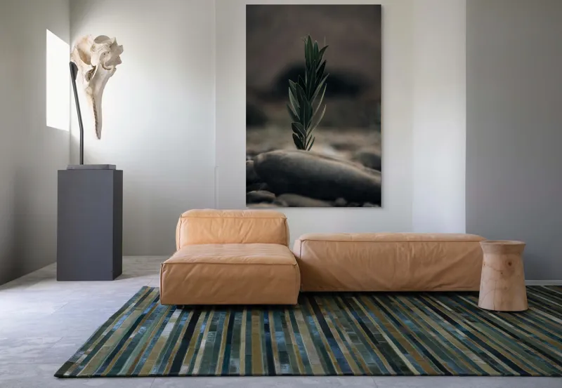 Tablou Canvas, "Tăria vieții într-un loc sterp", Frunza, Piatra, Tandrețe, Natură, Echilibru, Verde, Solitudine, Creștere, 100 x 150 cm – poza 7