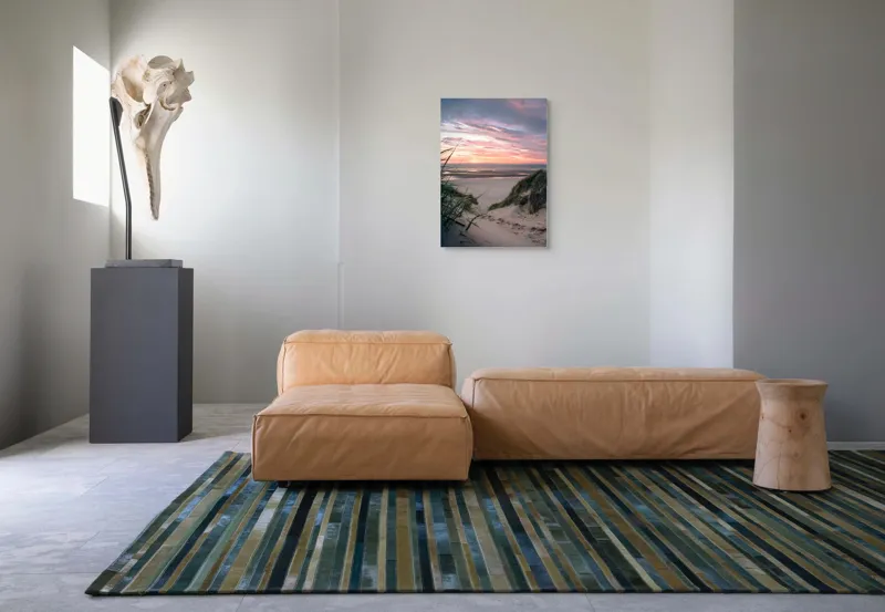 Tablou Canvas, "Apus de soare pe plajă liniștită", Plajă, Apus, Nori, Valuri, Dune, Iarbă, Culoare, Liniște, Peisaj, Natură, 50 x 70 cm – poza 7