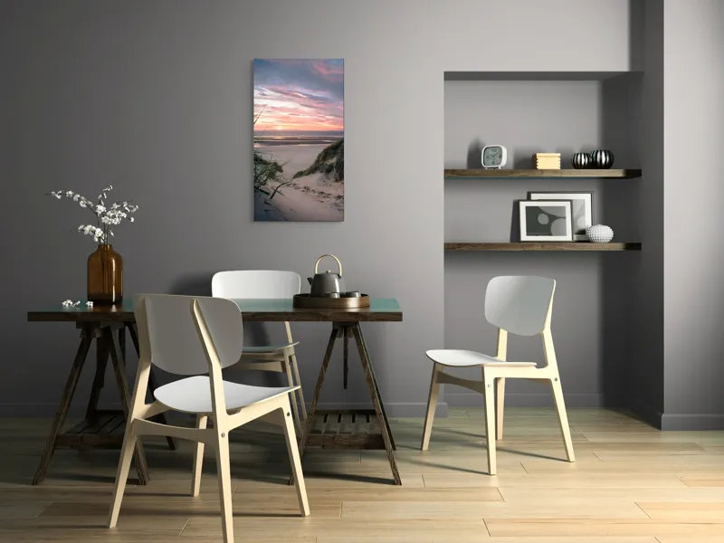 Tablou Canvas, "Apus de soare pe plajă liniștită", Plajă, Apus, Nori, Valuri, Dune, Iarbă, Culoare, Liniște, Peisaj, Natură, 50 x 90 cm – poza 4