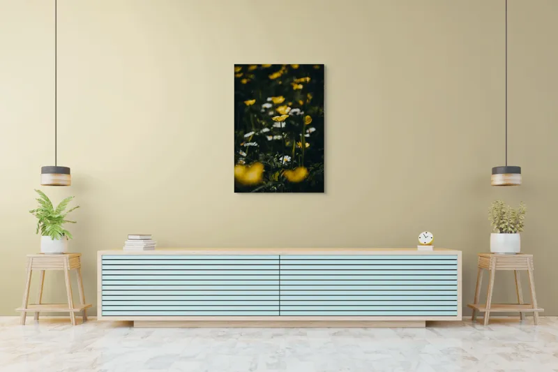 Tablou Canvas, "Lumina tandră a florilor galbene", Flori, Galbene, Albe, Petale, Natură, Verdeață, Delicatețe, Aproape, Îngrijire, Contrast, Luminozitate, 70 x 100 cm – poza 5