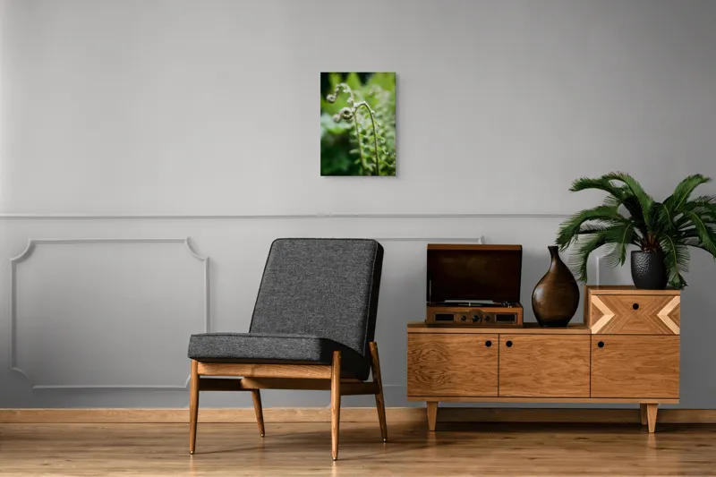 Tablou Canvas, "Frunziș spiral ascendent în pădure", Natură, Frunză, Verde, Spiralat, Detalii, Textură, Frunziș, Prospețime, 39 x 54 cm – poza 8