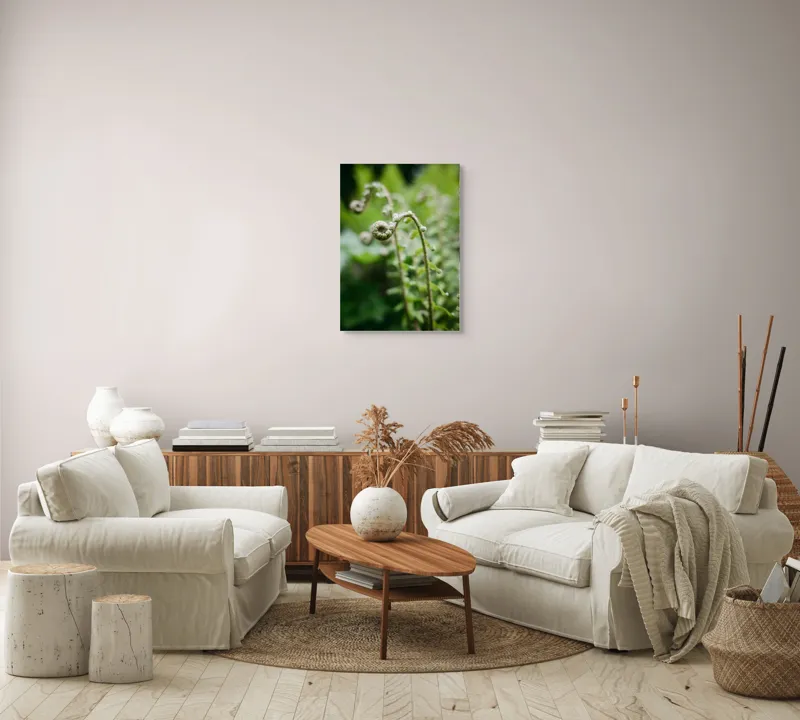 Tablou Canvas, "Frunziș spiral ascendent în pădure", Natură, Frunză, Verde, Spiralat, Detalii, Textură, Frunziș, Prospețime, 50 x 70 cm – poza 4