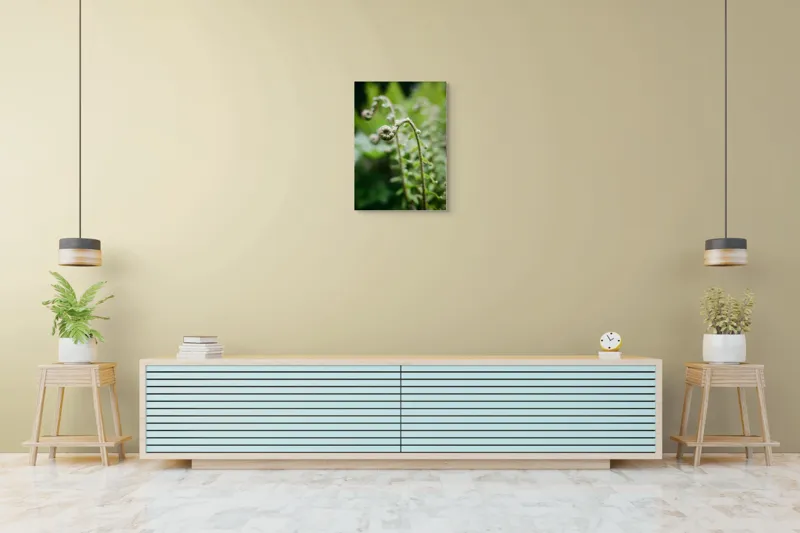 Tablou Canvas, "Frunziș spiral ascendent în pădure", Natură, Frunză, Verde, Spiralat, Detalii, Textură, Frunziș, Prospețime, 50 x 70 cm – poza 6