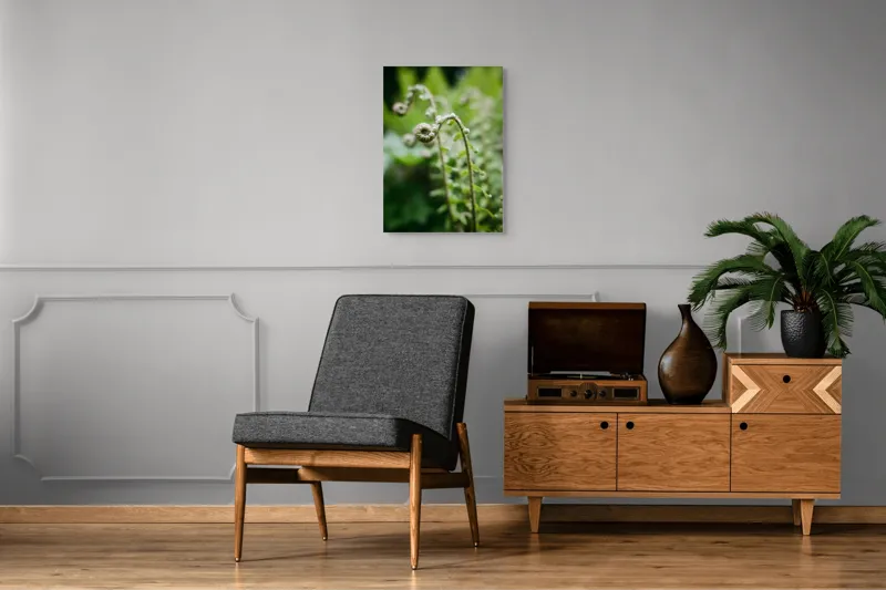 Tablou Canvas, "Frunziș spiral ascendent în pădure", Natură, Frunză, Verde, Spiralat, Detalii, Textură, Frunziș, Prospețime, 50 x 70 cm – poza 8