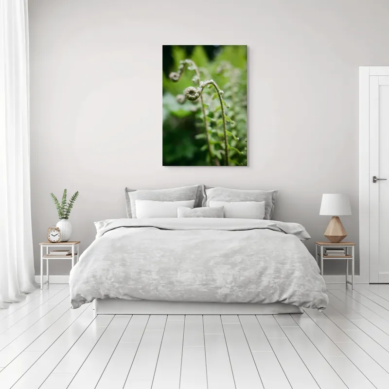 Tablou Canvas, "Frunziș spiral ascendent în pădure", Natură, Frunză, Verde, Spiralat, Detalii, Textură, Frunziș, Prospețime, 70 x 100 cm – poza 3