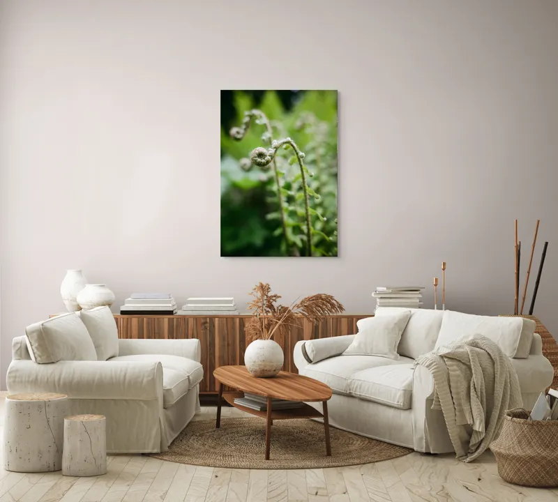 Tablou Canvas, "Frunziș spiral ascendent în pădure", Natură, Frunză, Verde, Spiralat, Detalii, Textură, Frunziș, Prospețime, 70 x 100 cm – poza 4