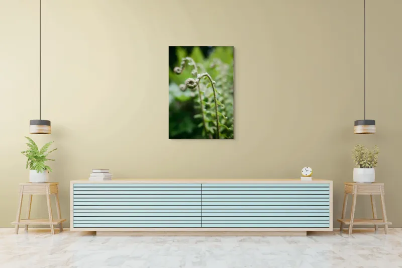 Tablou Canvas, "Frunziș spiral ascendent în pădure", Natură, Frunză, Verde, Spiralat, Detalii, Textură, Frunziș, Prospețime, 70 x 100 cm – poza 5